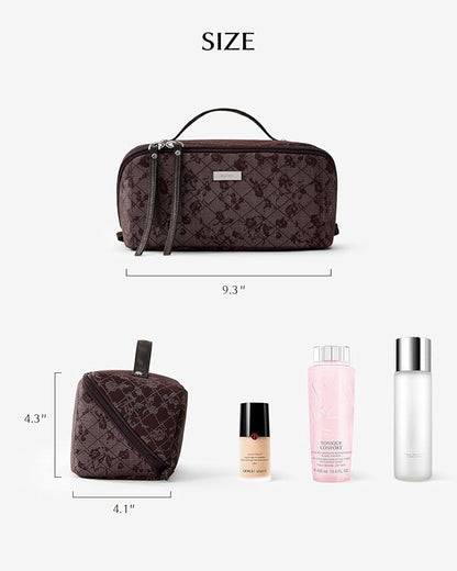 EACHY Travel Makeup Bag,Large Capacity Cosmetic Bags for Women,Waterproof Portable Pouch Open Flat Toiletry Bag Make up Organizer with Divider and Handle