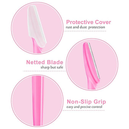 12 Pcs Eyebrow Razors, Face Razors Multipurpose, Exfoliating Dermaplaning Tools, Eyebrow Trimmers Shaver with Safety Cover, Facial Hair Removal for Women Men Body Use (Pink)