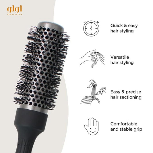 Professional Salon Round Brush with Ceramic Coating for Blow Drying - Salon Blowout Styling. Quick Styling and Voluminous Hair. (1.3 inch)