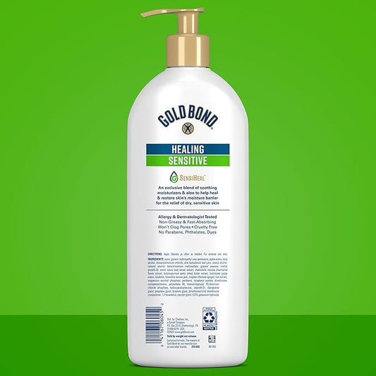 Gold Bond Healing Sensitive Daily Body & Face Lotion with Aloe Moisturizes, Heals & Soothes Dry, Sensitive Skin, Value Size, 21 oz.