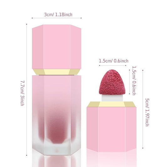 Liquid Blush for Cheeks, Soft Cream Blush with Cushion Applicator, Dewy Finish Matte Velvet Texture, High-Pigmented Blendable, Long-Wearing Rubor Makeup | #07 ELEGANT-Deep Rose