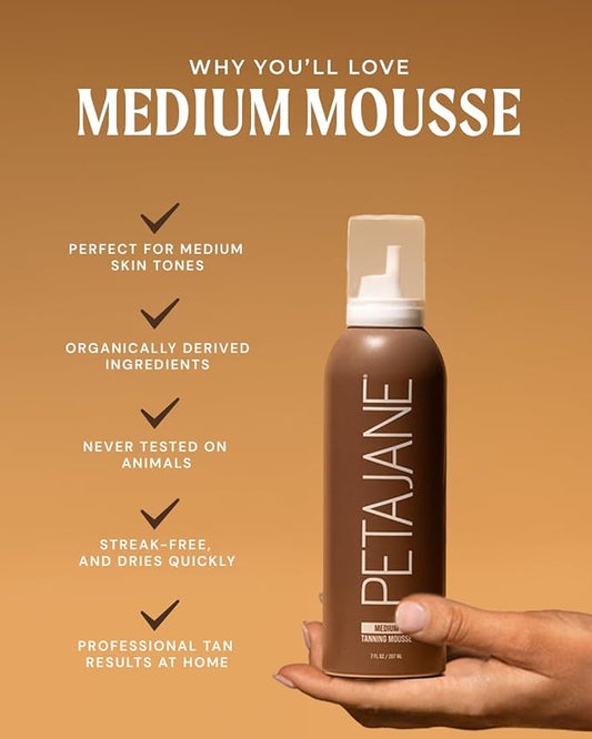 Medium Tanning Mousse 7oz - Sunless Self-Tanner for a Natural, Streak-Free, Organically Derived, Lightweight & Fast Absorbing, Non-Sticky, For All Skin Types, Vegan & Cruelty-Free