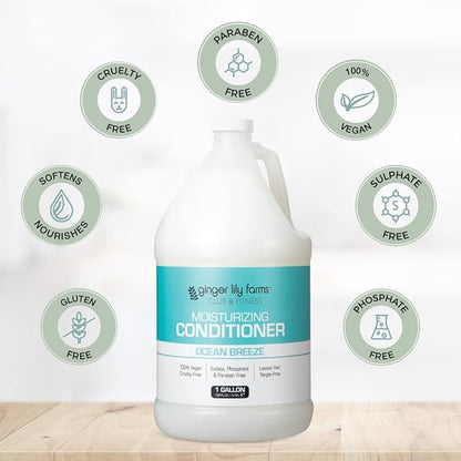 Ginger Lily Farms Club & Fitness Moisturizing Conditioner for Dry Hair, 100% Vegan & Cruelty-Free, Ocean Breeze Scent, 1 Gallon (128 fl oz) Refill