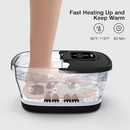 HOSPAN Collapsible Foot Spa with Heat, Bubble, Red Light, and Temperature Control, Foot Bath Massager with 8 Shiatsu Massage Rollers, Pedicure Foot Spa for Relaxation and Stress Relief, Black