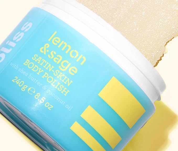 Bliss Satin-Skin Body Polish - Lemon and Sage - Body Scrub with Shea Butter and Coconut Oil - 8.5 Oz - Smoothing and Balancing Skincare - All Skin Types - Vegan & Cruelty-Free