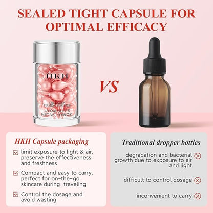 HKH Retinol Face Serum Oil - Anti-Again Night Serum Capsules with Vitamin E, Reduce Wrinkles, Firm & Hydrate Skin, Non-Greasy Formula, Travel-Friendly Skincare, with Scissors, 48 Capsules