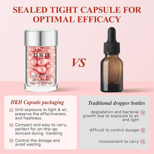 HKH Retinol Face Serum Oil - Anti-Again Night Serum Capsules with Vitamin E, Reduce Wrinkles, Firm & Hydrate Skin, Non-Greasy Formula, Travel-Friendly Skincare, with Scissors, 48 Capsules