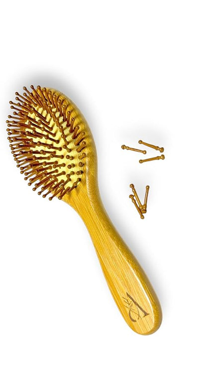 3 Pcs. Bamboo Hair Brush Set for Hair Growth, Detangling Brush, Scalp Massager with Natural Bamboo Bristles & Paddle Brush - For all hair types; Curly, Straight & Wavy - For Women, Men and Kids