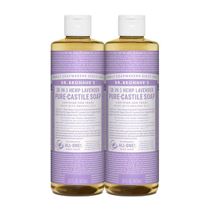 Dr. Bronner's - Pure-Castile Liquid Soap (Lavender, 16 ounce, 2-Pack) - Made with Organic Oils