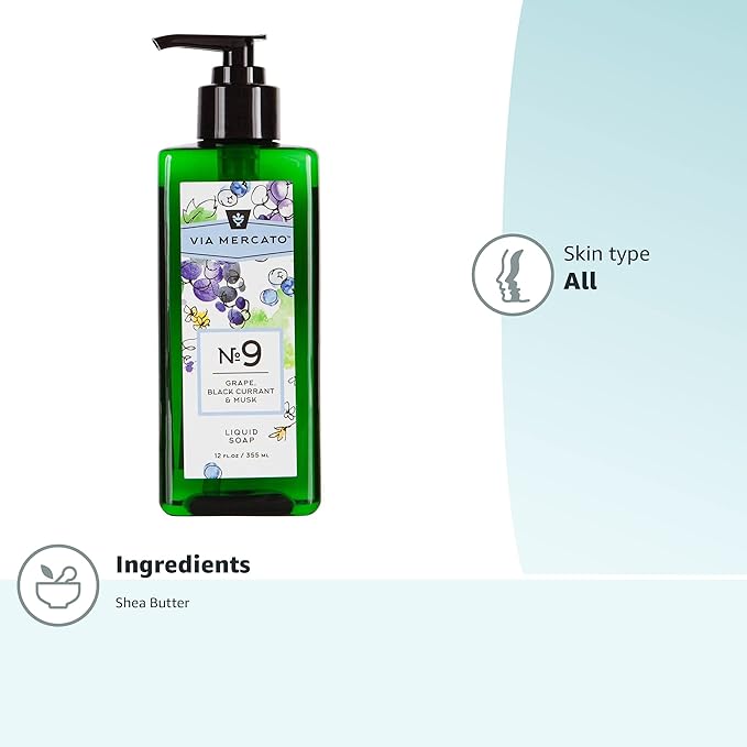 Liquid Soap, Shea Butter Enriched (12 oz), No. 9 - Grape, Black Currant & Musk