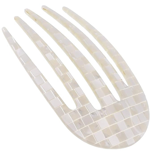 Camila Paris CP3409 French Hair Side Comb Rounded, Nacro White, Handmade French Twist Hair Combs, Strong Hold Hair Clips for Women Bun Chignon, No Slip Styling Girls Hair Accessories Made in France