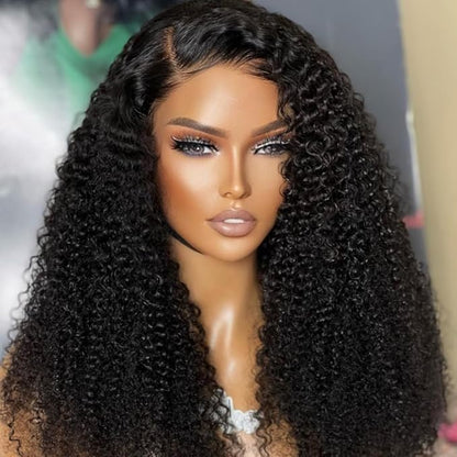 Beauty Forever 7X5 Bye Bye Knots Wear and Go Kinky Curly Wigs Precut Lace Front Wig Human Hair Glueless Wig,Put on and Go Beginner Wigs 150% Density Natural Color 24 Inch