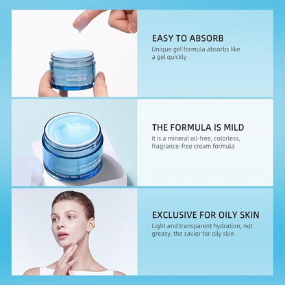 Hydro Boost Hyaluronic Acid Moisturizing Water Gel, Face Moisturizer For Oil Skin, Hyaluronic Acid Formula Combined With Water,Lightweight and Long-lasting Hydration-1.76Oz (Water Gel)