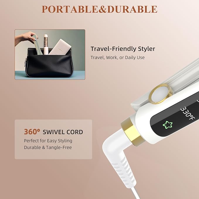 Small Flat Iron, 1/2 Inch Flat Iron for Short Hair Straightener and Curler 2 in 1, Ceramic Ionic Floating Plates for Less Frizz, 10s Quick Heat Up, Straightener for All Hair Types(White)