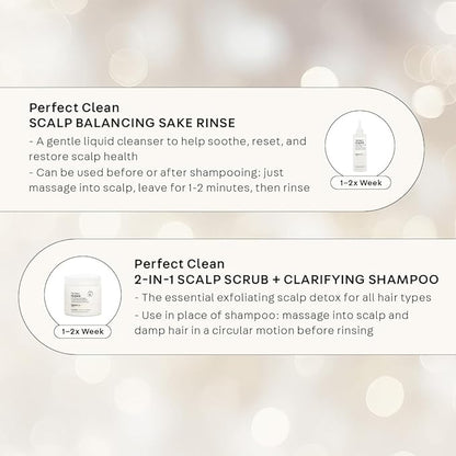 NATURELAB. TOKYO Perfect Clean Clarifying Scalp Scrub 2-in-1 Shampoo and Scalp Scrub Hair Treatment (8.1 oz) & Perfect Clean Scalp Balancing Sake Rinse (7 oz)