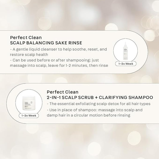 NATURELAB. TOKYO Perfect Clean Clarifying Scalp Scrub 2-in-1 Shampoo and Scalp Scrub Hair Treatment (8.1 oz) & Perfect Clean Scalp Balancing Sake Rinse (7 oz)