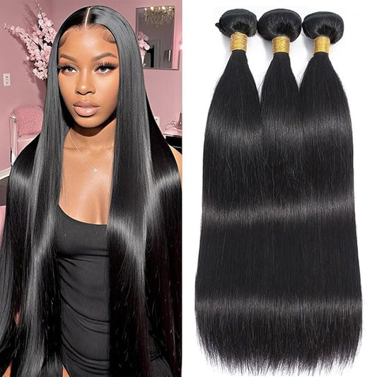10A Straight Bundles Human Hair 18 20 22 Inch 100% Unprocessed Virgin Brazilian Straight Human Hair Weave 3 Bundles Natural Black Color