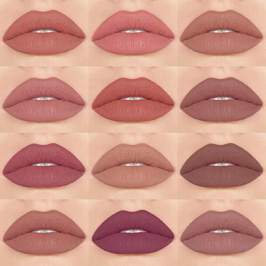 12 Pcs Natural Nude Brown Beige Colors Lip Beige