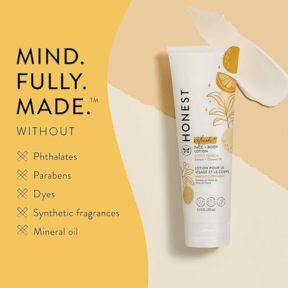 The Honest Company Hydrating Face + Body Lotion | Fast Absorbing, Naturally Derived, Hypoallergenic | Citrus Vanilla Refresh, 8.5 fl oz