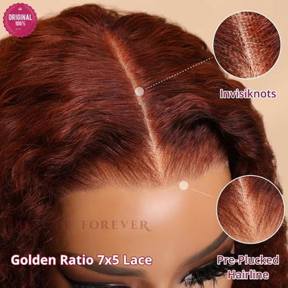 Beauty Forever Bye Bye Knots 7x5 Lace Front Wig Put on and Go Glueless Kinky Curly Human Hair Wigs,Reddish Brown Pre Cut Lace Closure Wigs Pre Plucked Hairline Pre Bleached Knots 150% Density 20inch