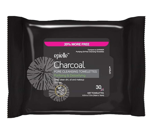 Epielle Charcoal Makeup Remover Wipes | Soft & Gentle for All Skin Types | Removes Dirt, Oil, Waterproof Makeup | 6 Pack | Korean Skincare