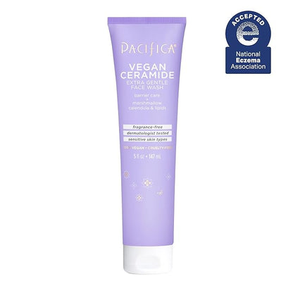 Pacifica Face Wash for Sensitive Skin Facial Cleanser Vegan Ceramide Barrier Repair Extra Gentle for Daily Fragrance Free for Sensitive Skin, Clean Beauty, Vegan & Cruelty-Free Dermatologist Tested