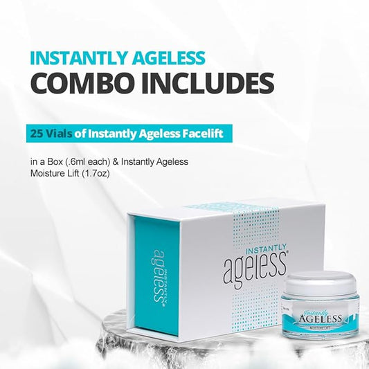 Instantly Ageless Skin Care Duo Lift Bundle – 25 Vials Instant Face Lift in a Box & Mega-Moisturizer with Collagen – Face Moisturizer for Women and Men – Beauty & Anti-Aging Skincare for Mature Skin