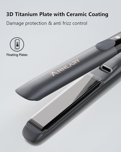 Hair Straightener, 1 Inch Flat Iron Straightener and Curler 2 in 1, Titanium Ceramic Ionic Dual Voltage Straightener with Anti-Iron Silicone for Less Frizz, Shinier & Smoother Hair
