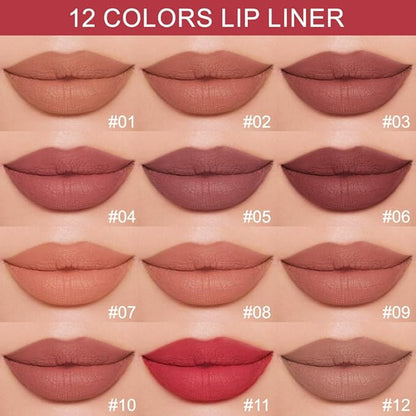 12 Colors lip liner pencils, Modern Classic Lip Liner, Lip Liner Pigmented Vegan Matte, Lasting Finish Lip Liner, Luxurious Creamy Long Lasting Lip Liner, Prevents Feathering and Fading, (12)