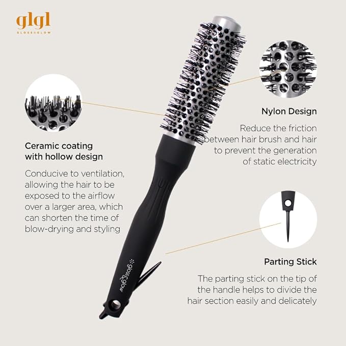 Professional Salon Round Brush with Ceramic Coating for Blow Drying - Salon Blowout Styling. Quick Styling and Voluminous Hair. (1 Inch)