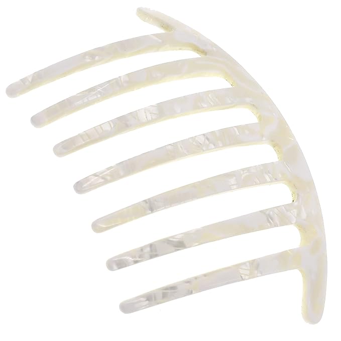 Camila Paris CP3185 French Handmade Side Comb Rounded, White, French Twist Hair Combs Decorative, Strong Hold Hair Clips for Women Bun Chignon Up-Do Styling Girls Hair Accessories Made in France
