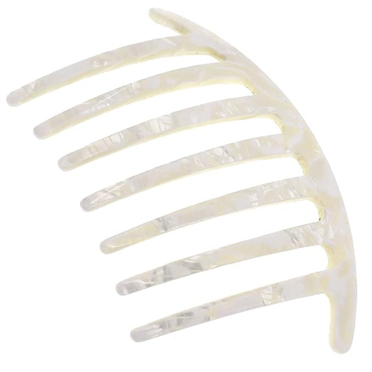 Camila Paris CP3185 French Handmade Side Comb Rounded, White, French Twist Hair Combs Decorative, Strong Hold Hair Clips for Women Bun Chignon Up-Do Styling Girls Hair Accessories Made in France
