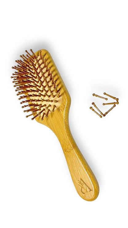 3 Pcs. Bamboo Hair Brush Set for Hair Growth, Detangling Brush, Scalp Massager with Natural Bamboo Bristles & Paddle Brush - For all hair types; Curly, Straight & Wavy - For Women, Men and Kids