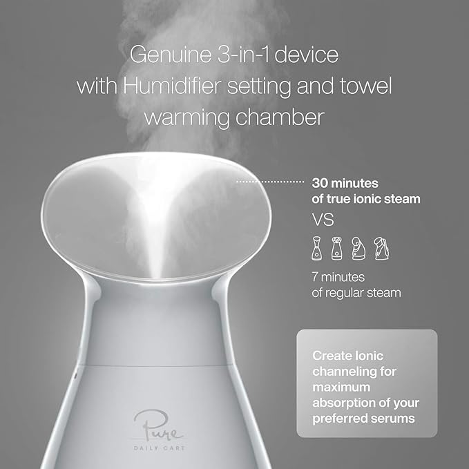 NanoSteamer Large 3-in-1 Nano Ionic Facial Steamer with Precise Temp Control - Humidifier - Unclogs Pores - Blackheads - Spa Quality - Bonus 5 Piece Stainless Steel Skin Kit (Silver)