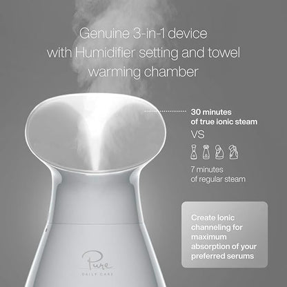 NanoSteamer Large 3-in-1 Nano Ionic Facial Steamer with Precise Temp Control - Humidifier - Unclogs Pores - Blackheads - Spa Quality - Bonus 5 Piece Stainless Steel Skin Kit (Silver)