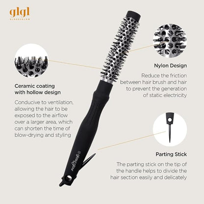Professional Salon Round Brush with Ceramic Coating for Blow Drying - Salon Blowout Styling. Quick Styling and Voluminous Hair. (0.6 Inch)