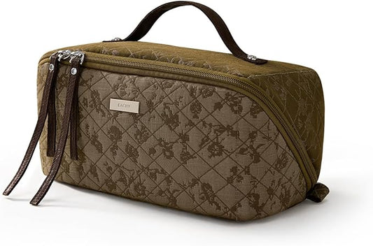 EACHY Travel Makeup Bag,Large Capacity Cosmetic Bags for Women,Waterproof Portable Pouch Open Flat Toiletry Bag Make up Organizer with Divider and Handle