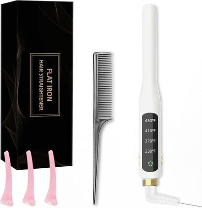 Small Flat Iron, 1/2 Inch Flat Iron for Short Hair Straightener and Curler 2 in 1, Ceramic Ionic Floating Plates for Less Frizz, 10s Quick Heat Up, Straightener for All Hair Types(White)