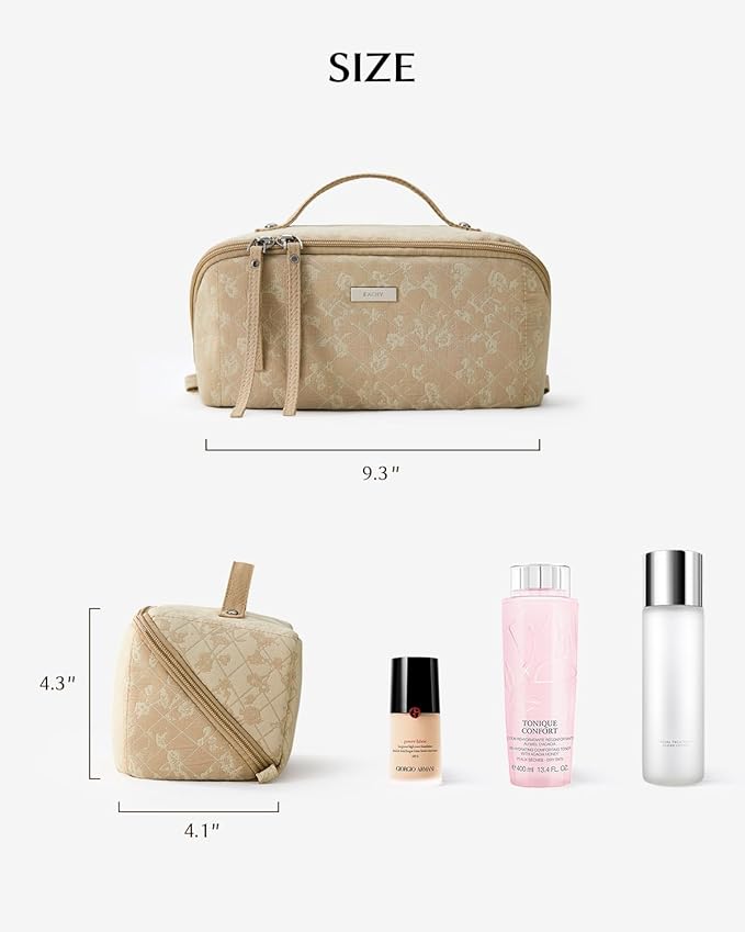 EACHY Travel Makeup Bag,Large Capacity Cosmetic Bags for Women,Waterproof Portable Pouch Open Flat Toiletry Bag Make up Organizer with Divider and Handle