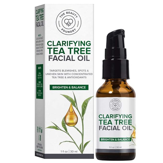 Clarifying Tea Tree Facial Oil, Targets Acne and Uneven Skin Tone, Antioxidant-Rich Beauty Oil, 1-fl oz/30ml (1 Pack)