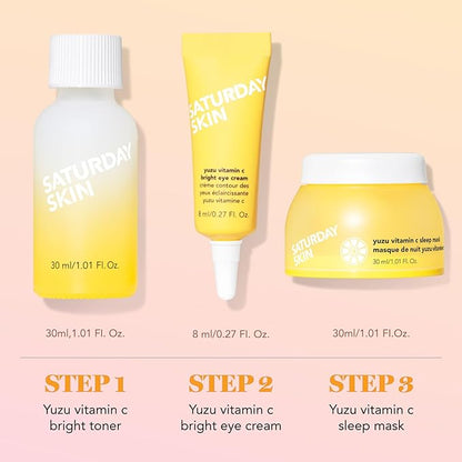 Saturday Skin 3-Piece Skin Care Set Yuzu Vitamin C Sleep Mask Yuzu Vitamin C Bright Toner and Eye Cream Overnight Facial Masks Korean Beauty Best Vitamin C Skincare Set
