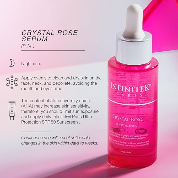 Infinitek Paris Crystal Rose Serum - Hydrating and Exfoliating Brightening Serum, Face Moisturizer and Skin Lightening, Moisturized Skin - Premium Facial Moisturizer 1 Fl Oz