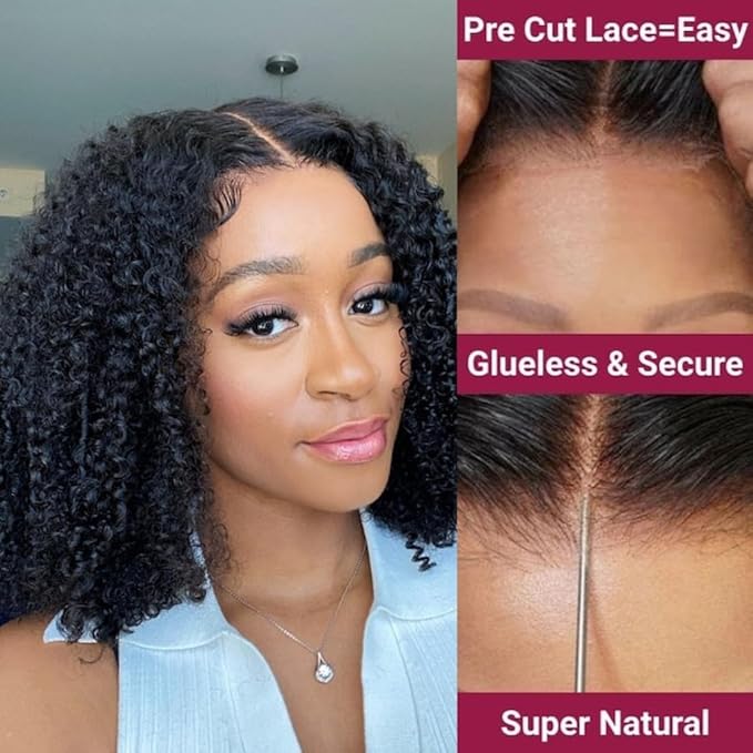Beauty Forever Kinky Curly 13x4 Pre Everything Glueless Frontal Wig Pre Cut Lace Front Wigs Bye Bye Knots Put on and Go HD Lace Human Hair Wig Pre-Bleached Knots Pre Plucked 150% Density 16 Inch