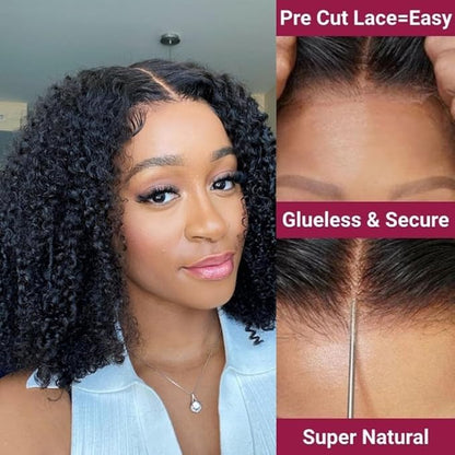 Beauty Forever Kinky Curly 13x4 Pre Everything Glueless Frontal Wig Pre Cut Lace Front Wigs Bye Bye Knots Put on and Go HD Lace Human Hair Wig Pre-Bleached Knots Pre Plucked 150% Density 16 Inch