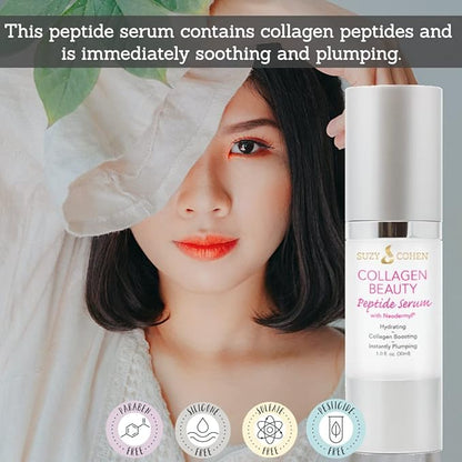 Suzy Cohen, Collagen Beauty Peptide Serum, Collagen Boosting, Instant Plumping Skin Elasticity, Firmness 30 ml