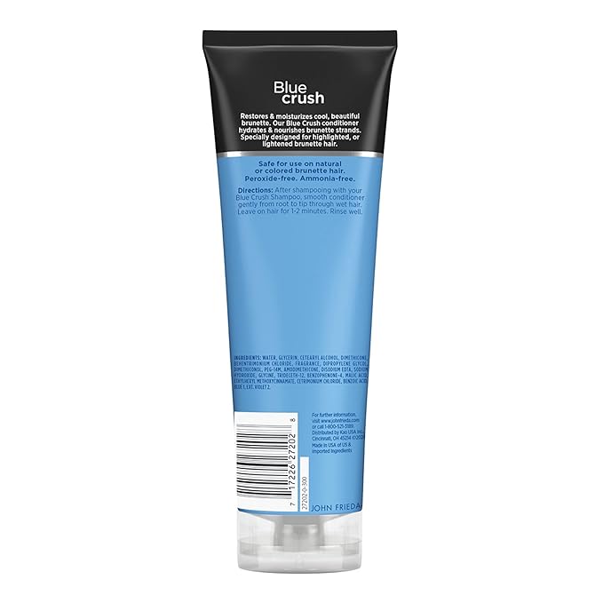 John Frieda Blue Crush Shampoo and Conditioner Set for Brunettes, Nourishes Color-Treated and Natural Hair, Blue Pigments for Vibrant, Cool-Toned Brunette Hair, 8.3 Oz, Pack of 2