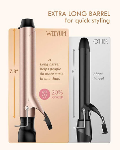 WEEYUM 1 1/4 Inch Ceramic Tourmaline Hair Curling Iron, Long Barrel Curling Wand, Double Voltage(100-240V)