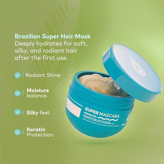 Brazilian Beauty Super Hair Mask | Deep Hydration Hair Mask | Damaged Hair Repair | Dry Hair Treatment | Ultimate Hair Moisturizer for Silky, Hidrated Hair | 8.8oz