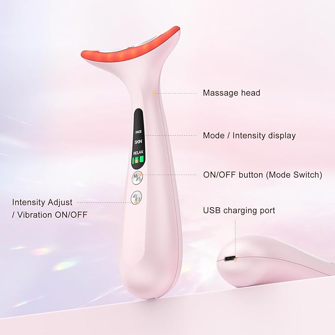 Facial and Neck Massager for Face, Neck - Skin Lifting & Firming - Wrinkle & Dark Circle Reducer - at Home Skin Care Face Sculpting Tool and Neck Massager-Pastel Pink