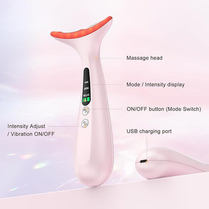 Facial and Neck Massager for Face, Neck - Skin Lifting & Firming - Wrinkle & Dark Circle Reducer - at Home Skin Care Face Sculpting Tool and Neck Massager-Pastel Pink
